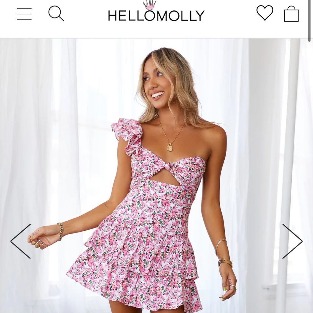 Hello Molly Pink Floral One-Shoulder Ruffle Mini Dress
